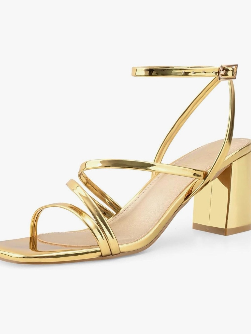 Gold Metallic Strappy Block Heel Sandals